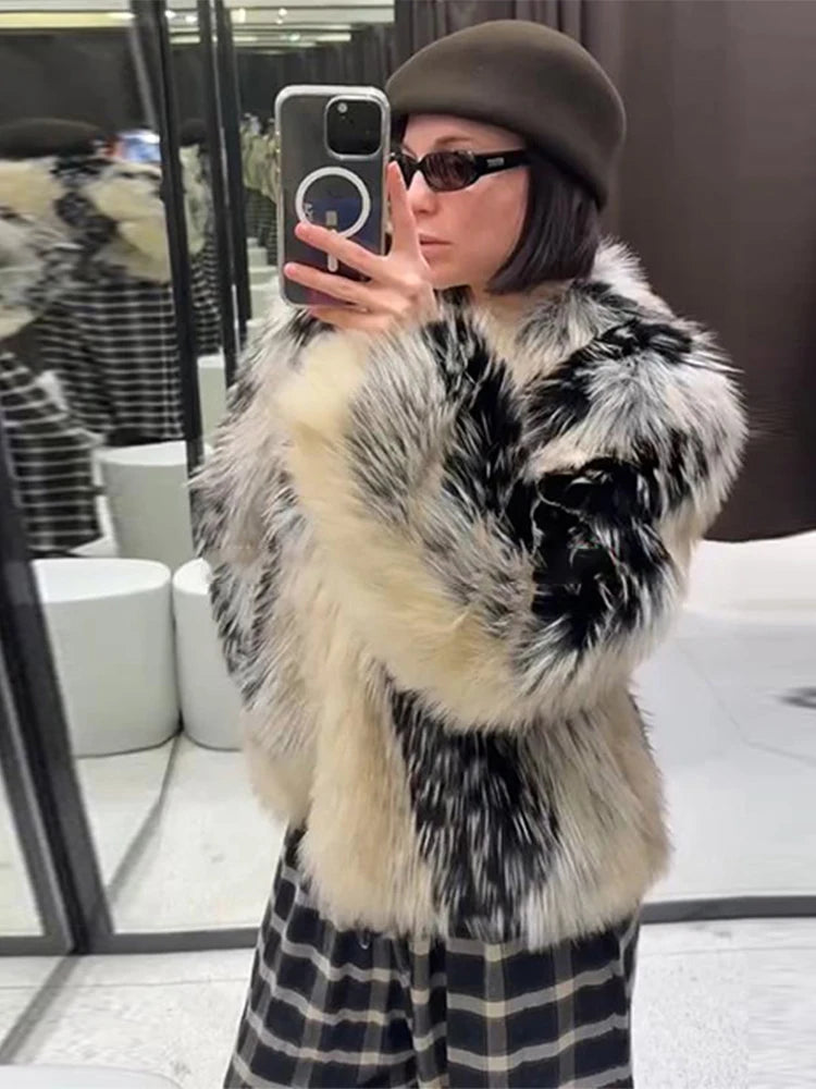 Elegant Fur Women's Coat O-neck Long Sleeve Thicken Warm Female Jackets 2025 Winter Fashion Panelled Furry Lady Outwears