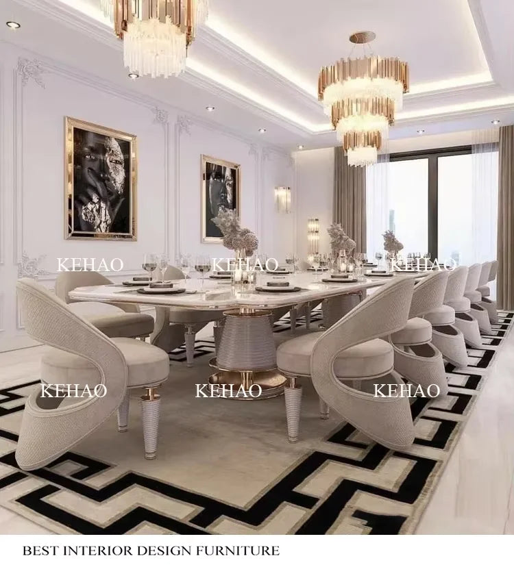 Marble Top Dining Table Set With Eight To Ten Chairs — Ivory | KIMLUD