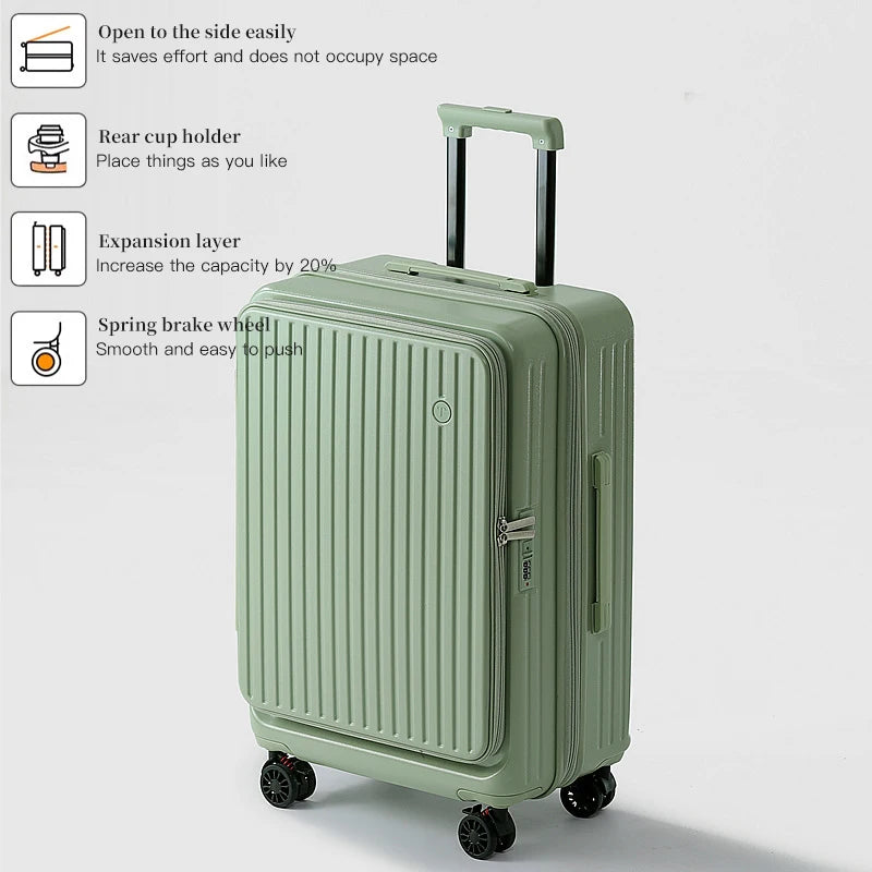 Expandable Hard-Side Trolley Luggage Set with Side Opening - Carry-On & Checked Suitcases, Anti-Shock & Password Lock