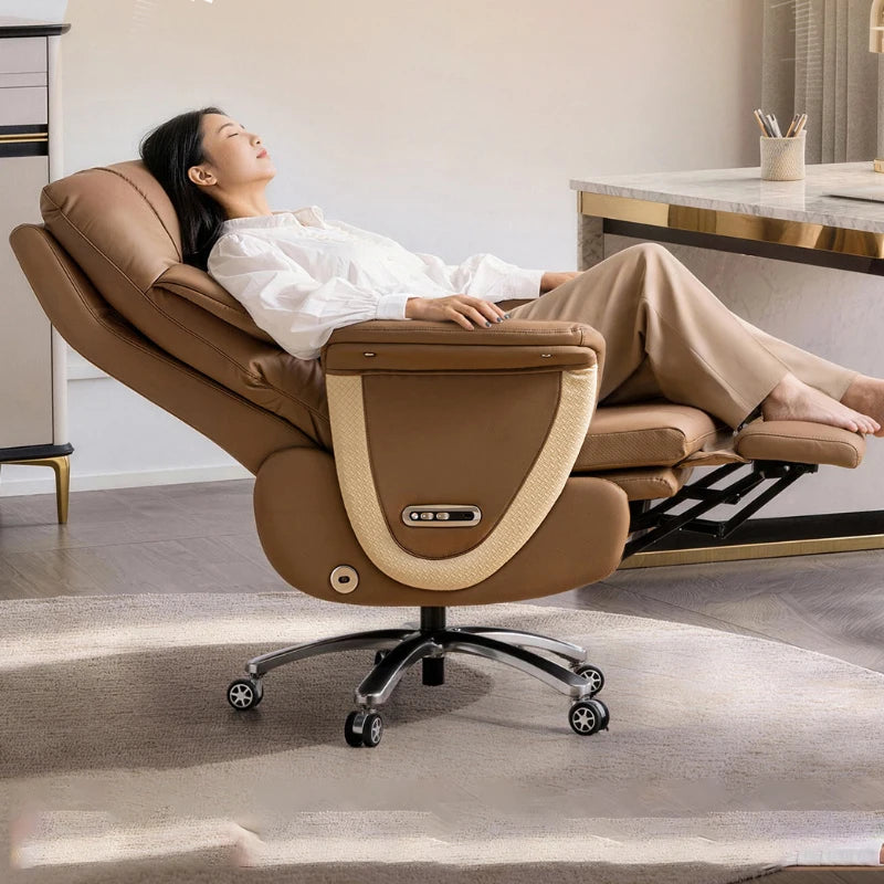 Leather Recliner Office Chair Massage — Brown | KIMLUD