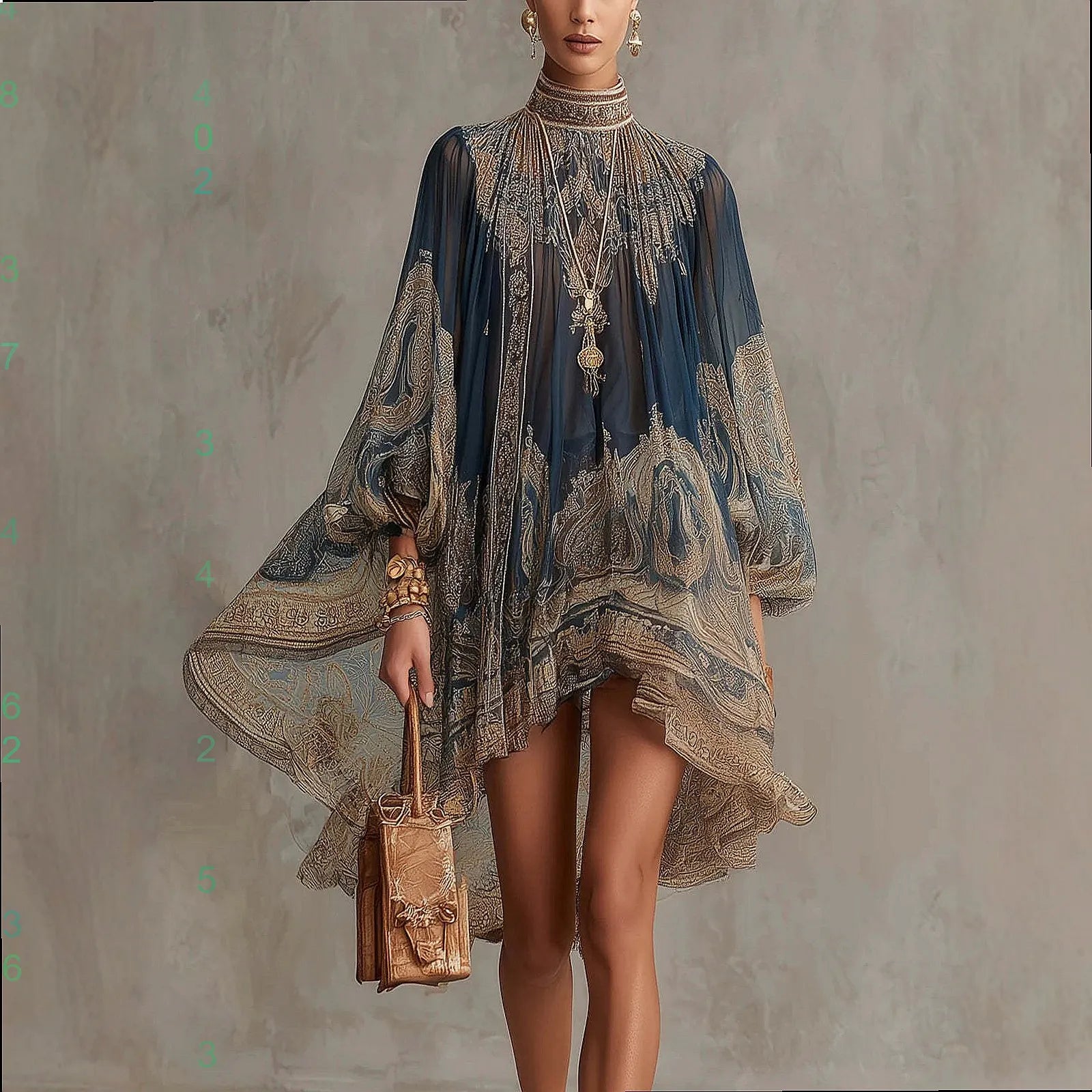 Elegant Chiffon Floral Maxi Dress — Navy Blue | KIMLUD