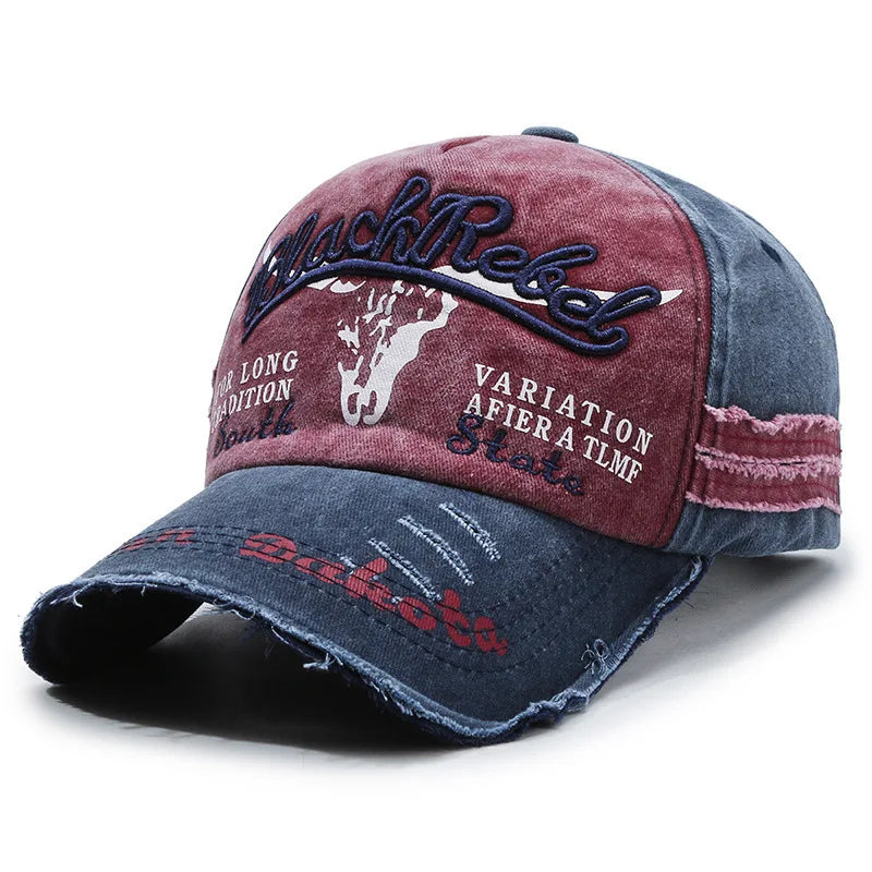 Unisex Washed Cotton Vintage Cap Letter Embroidery Baseball Cap Cow Head Pattern Men And Women Outdoor Sports Hats