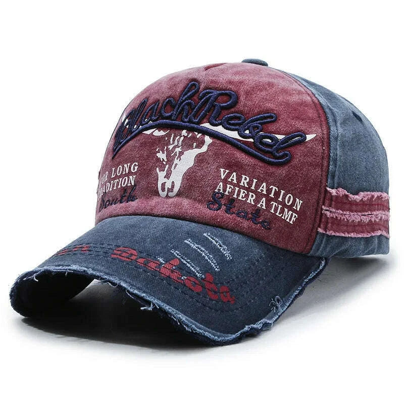 KIMLUD, Unisex Washed Cotton Vintage Cap Letter Embroidery Baseball Cap Cow Head Pattern Men And Women Outdoor Sports Hats, KIMLUD Womens Clothes