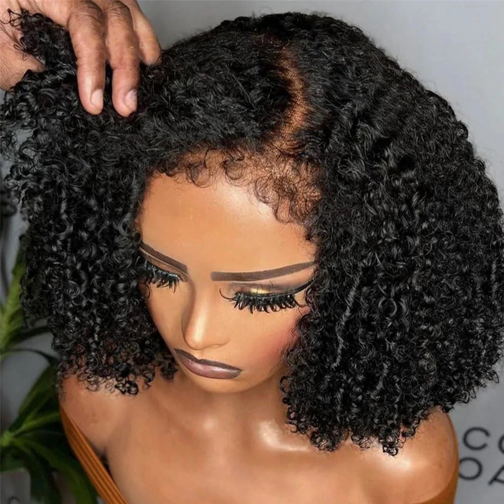 Lace Front Wig – Short Bob Kinky Curly – Remy Hair – Transparent | KIMLUD