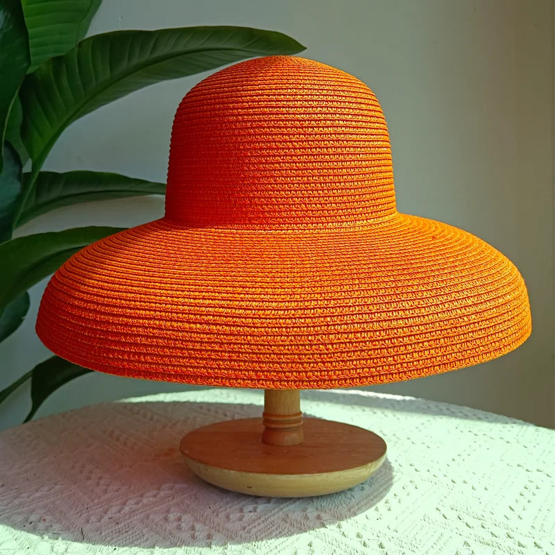 Straw Hepburn Sun Hat Wide Brim Foldable — Natural | KIMLUD