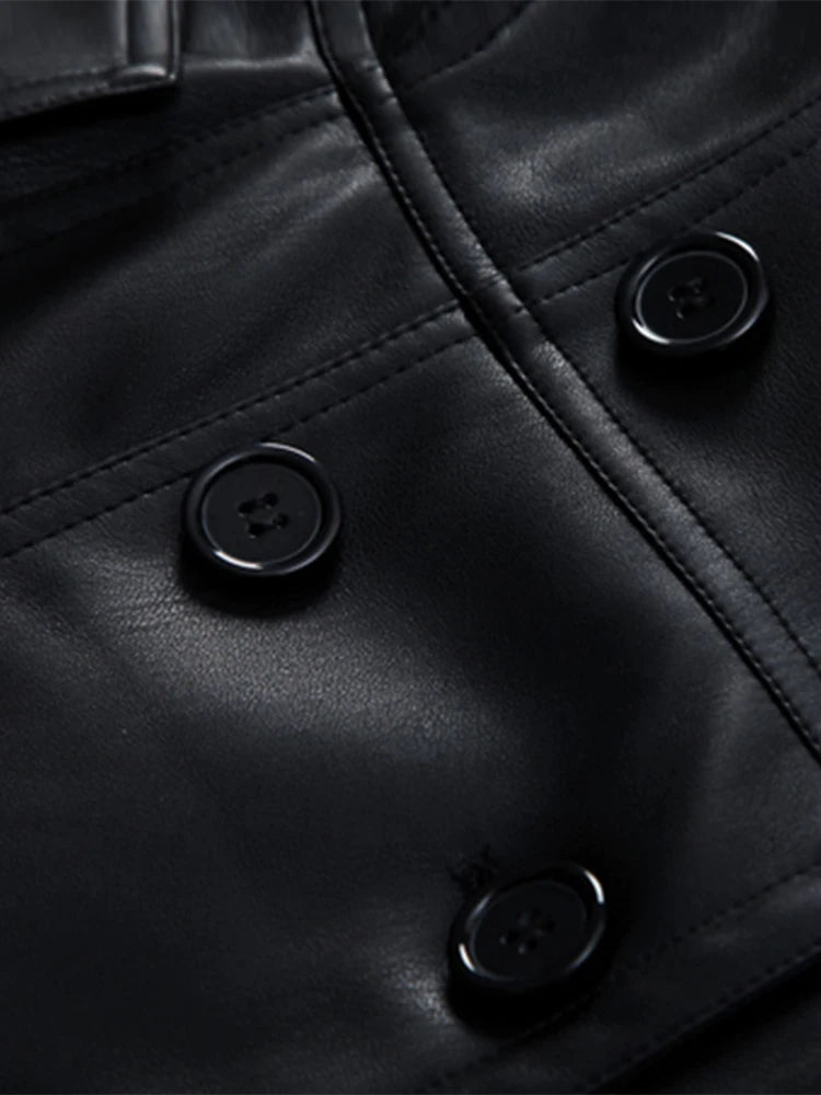 Coats & Jackets – Double Breasted – Faux Leather – Brown | KIMLUD