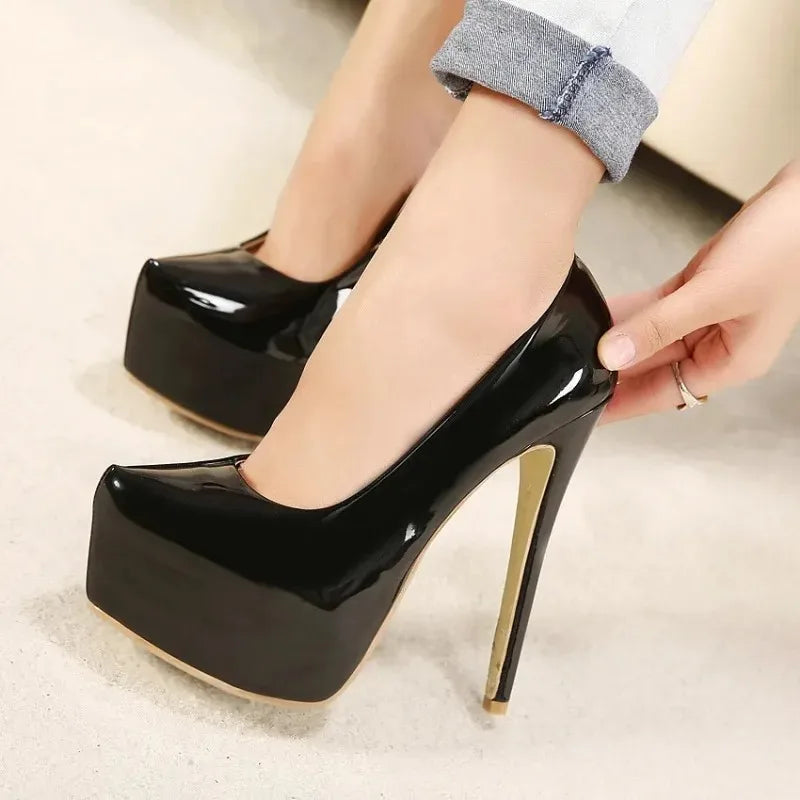Pumps – Platform Slip-On – Patent Leather – Black | KIMLUD