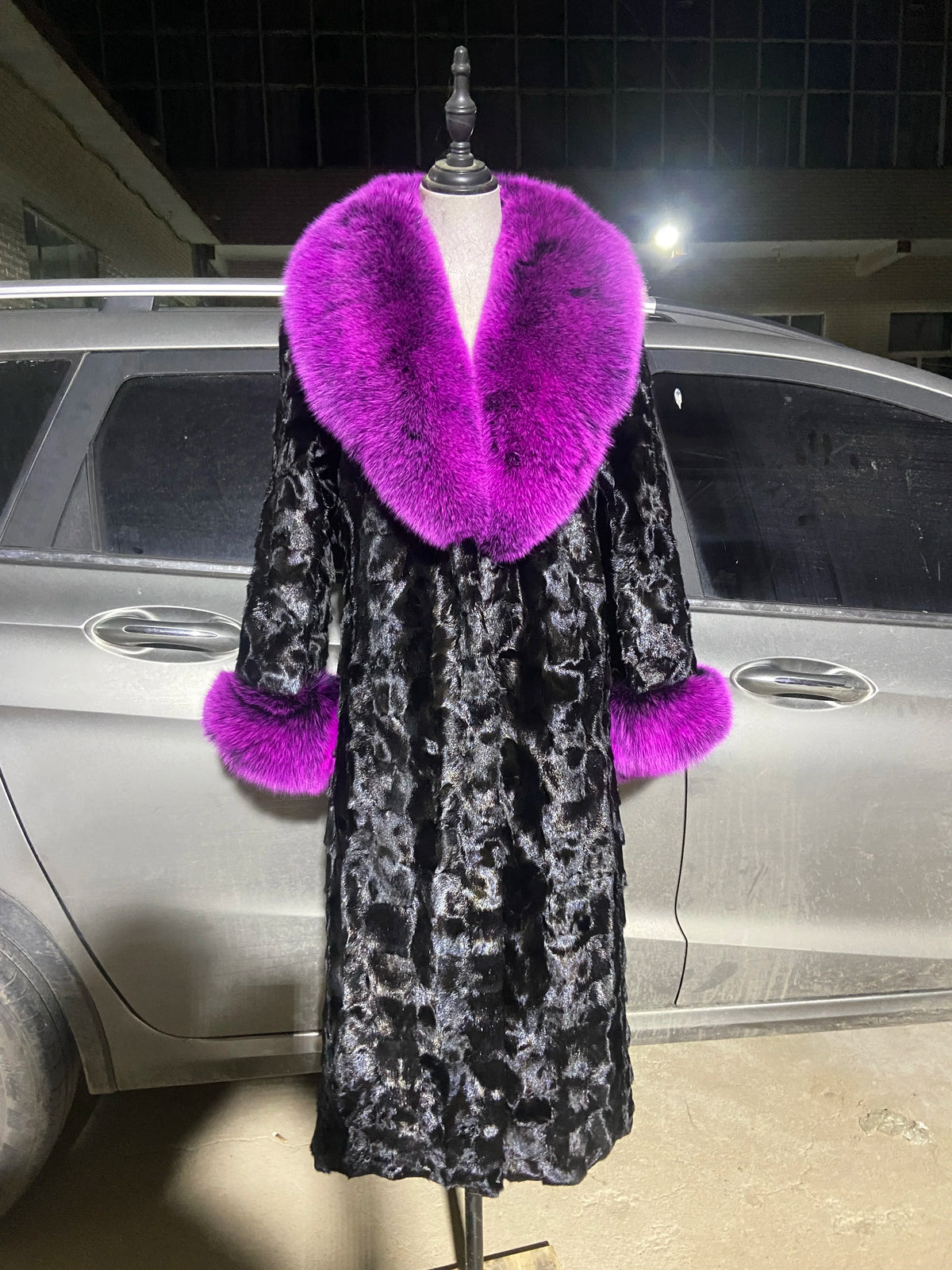 Mink Fur Coat – Real Fox Fur Trim Cuffs – Overcoat | KIMLUD