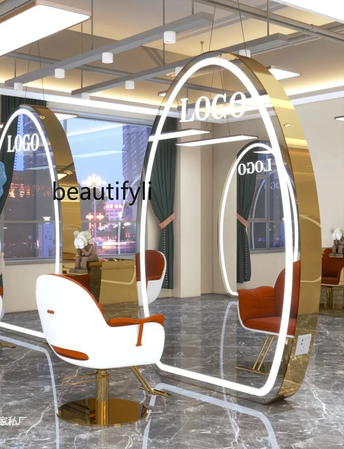 AY7Hairdresser mirror, special hairdresser mirror table double-sided floor mirror with lamp, light luxury high-end