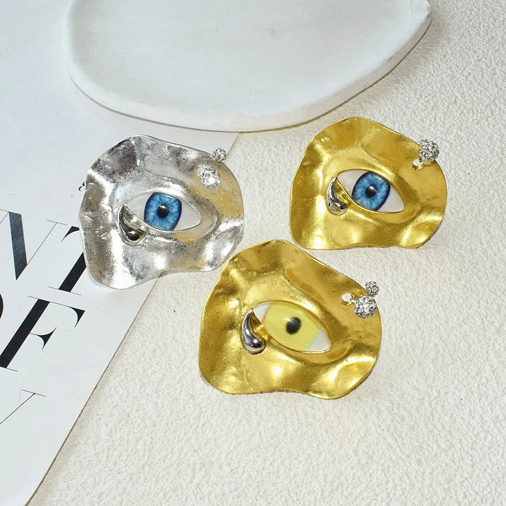 New Exaggerated Baroque Style Metal Plated Blue Eyes Open Ring For Women Fashion Jewelry Accessories