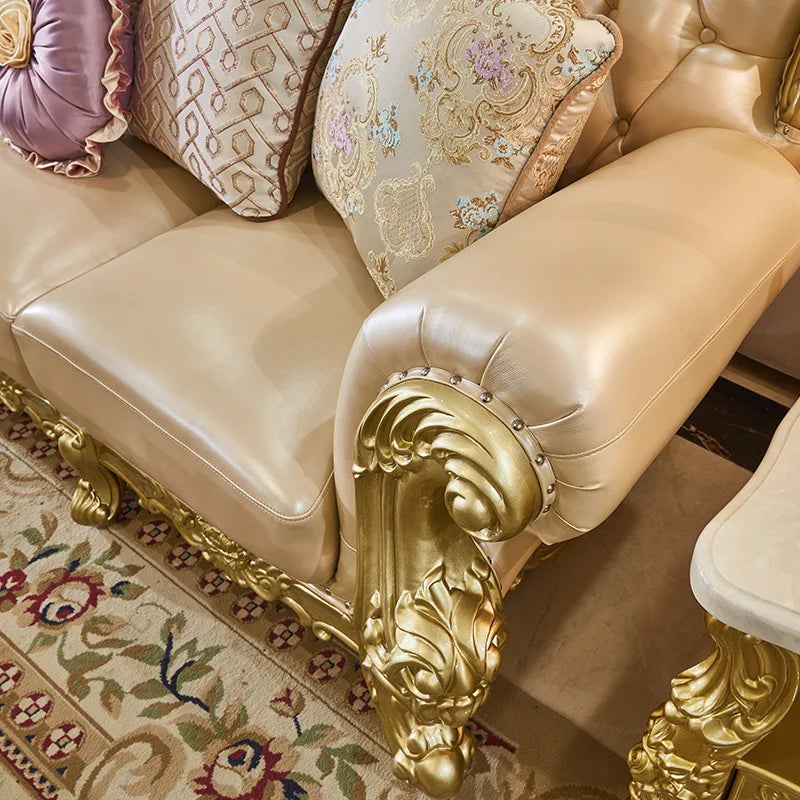 Rubberwood Solid Wood Sofa Set 1+2+3 Piece — Antique European Royal Style | Gold