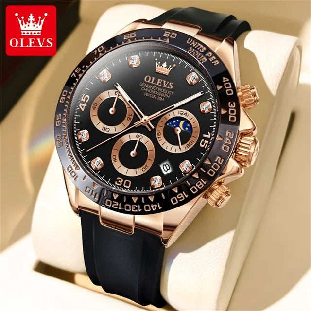 OLEVS Luxury Brand Quartz Watch for Men Waterproof Luminous Moon Phase Hour Men's Watch Chronograph Sport Wristwatch Moonswatch
