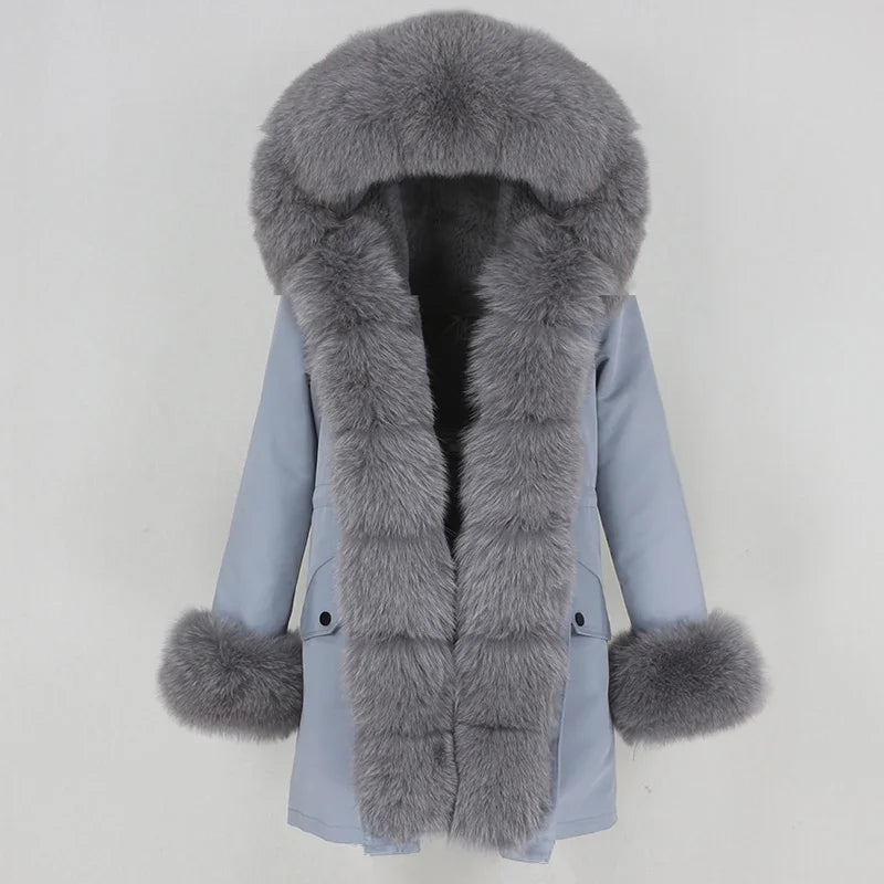 OFTBUY 2024 Fashion Winter Jacket Women Real Fur Coat Natural Real Fox Fur Collar Loose Long Parkas Big Fur Outerwear Detachable