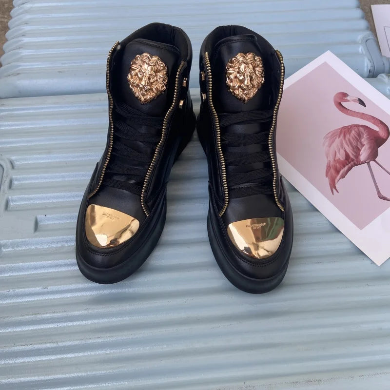 High-Top Zip-Decorated Sneaker With Breathable Mesh Lining — Black | KIMLUD