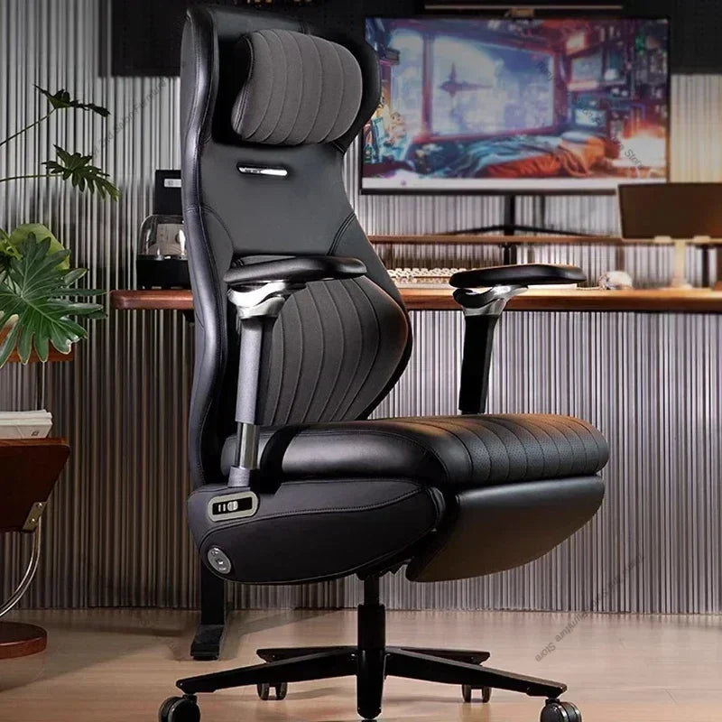 Leather Solid Ergonomic Gaming Chair — Black | KIMLUD