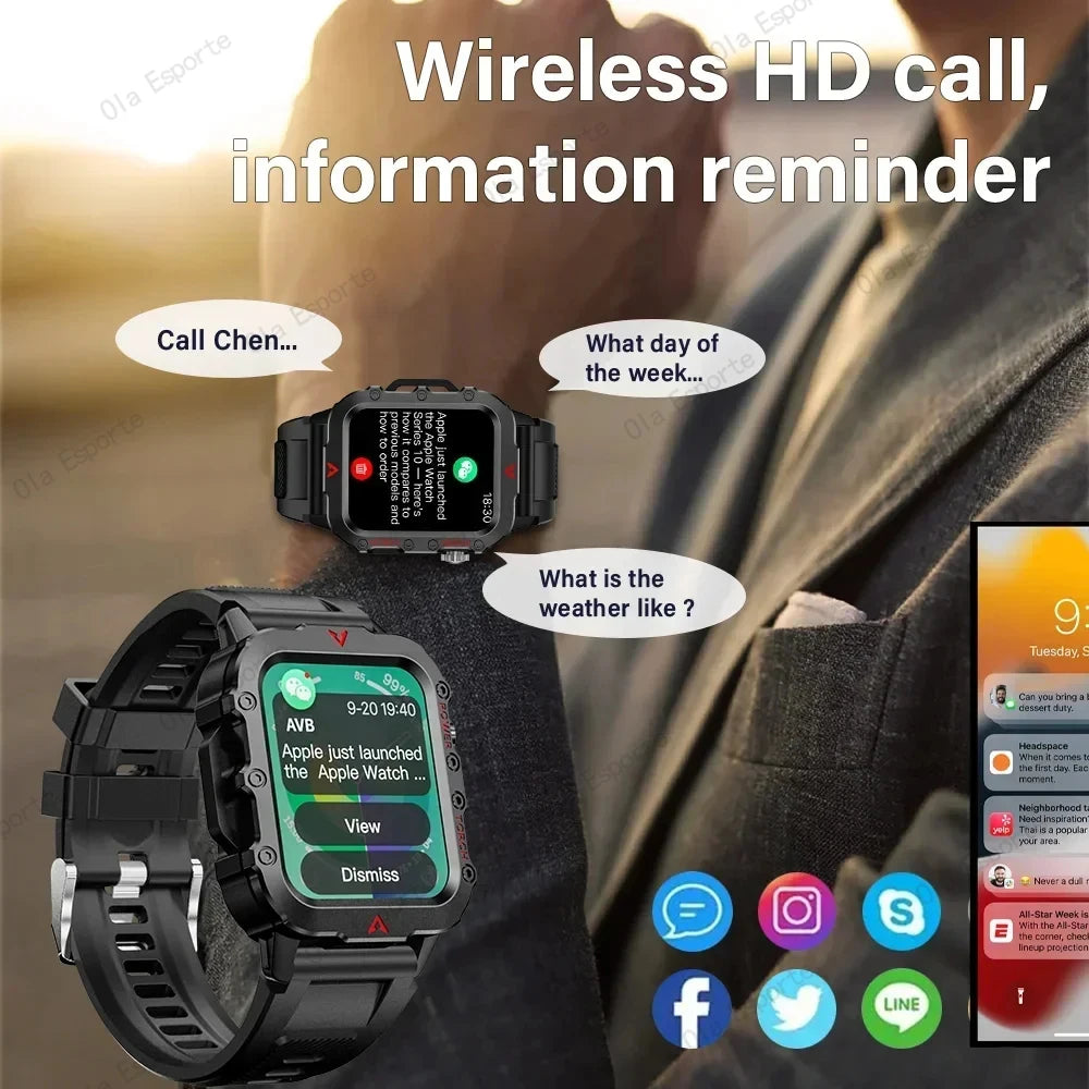 2025 Smartwatch Military Outdoor Sports Watches For Man Woman LED Flashlight Health Monitoring 1.73 inch Bluetooth Watches New