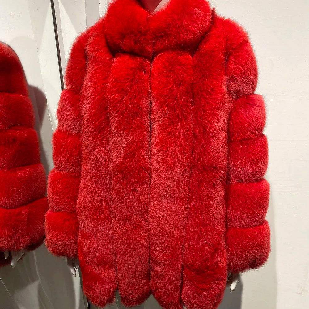 YOLOAgain Women's Stand Collar Real Fox Fur Jacket Natural Fox Fur Coat 2024 Winter