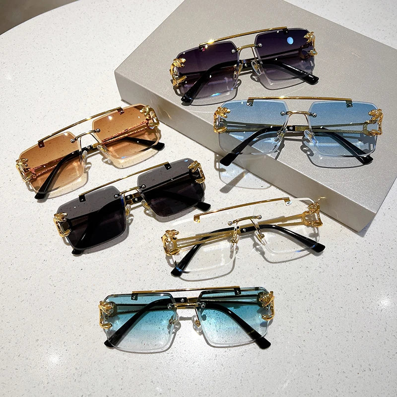 Rimless Sunglasses Oversized Square — Blue Gradient | KIMLUD
