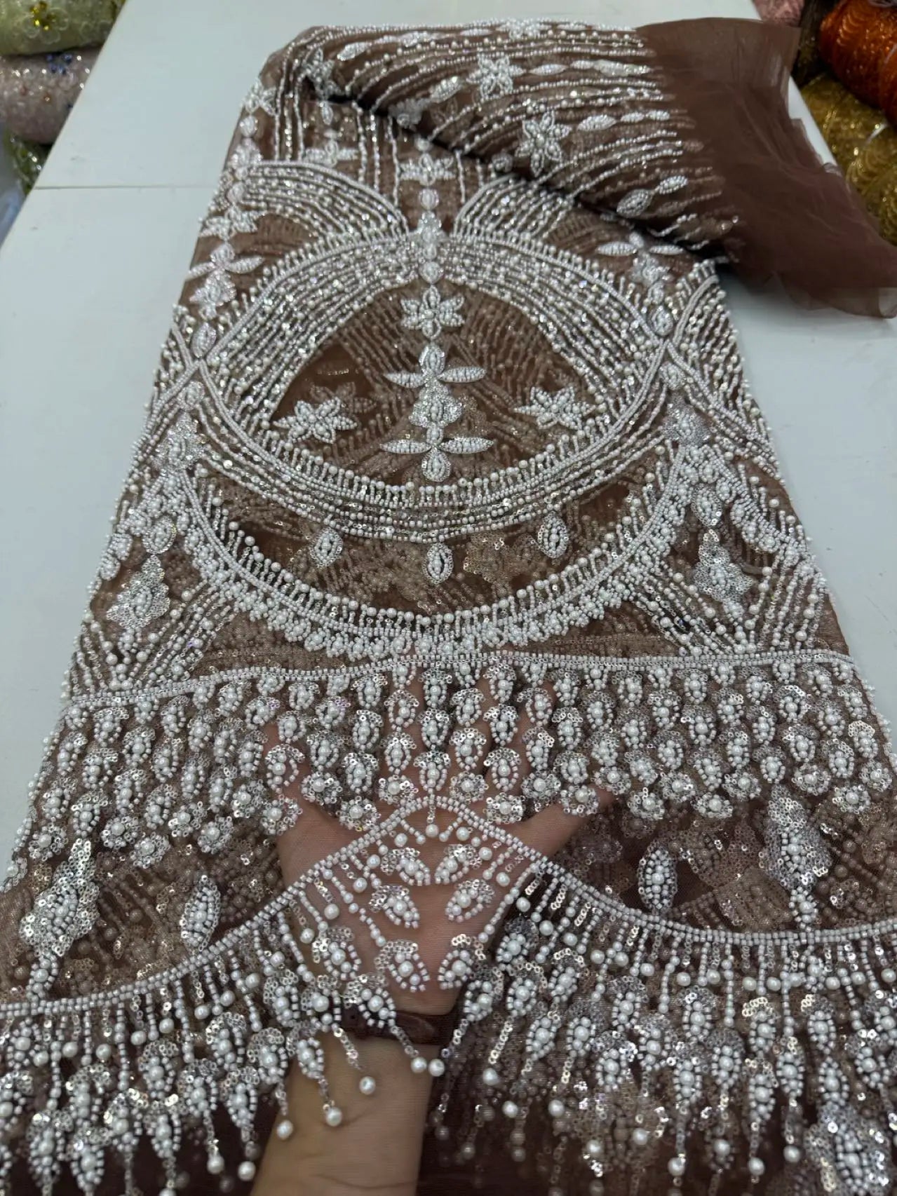 Sequins Lace Fabric – Heavy Beaded – Polyester | KIMLUD