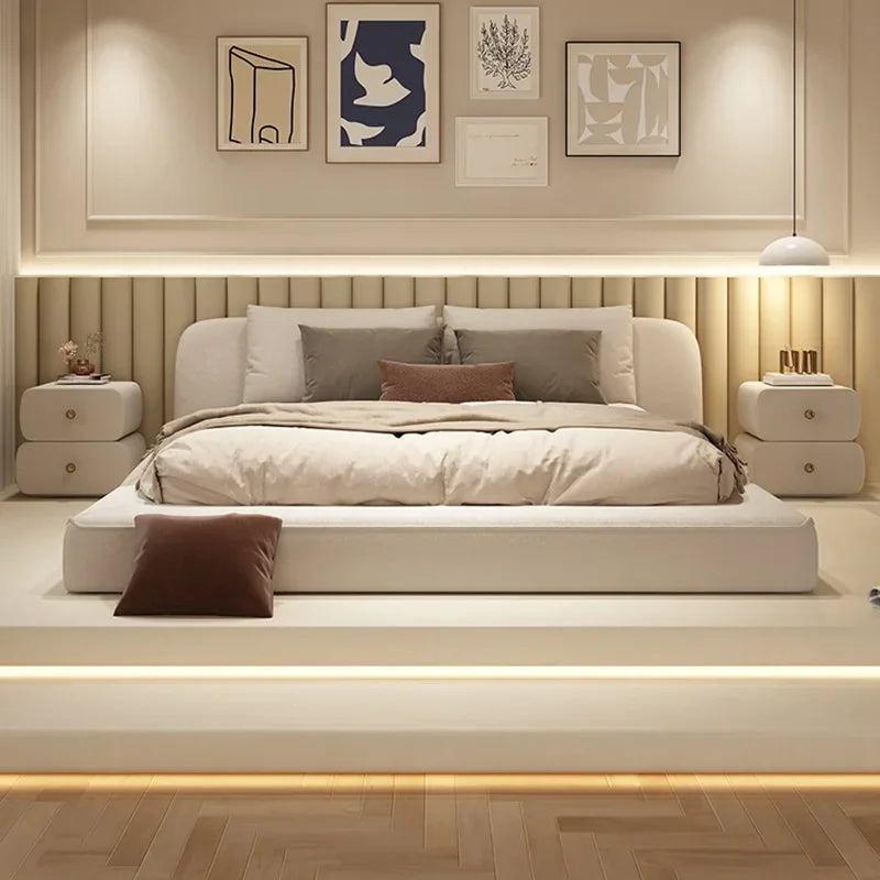 Minimalist Modern Wood Queen Size Bed With Storage — White | KIMLUD