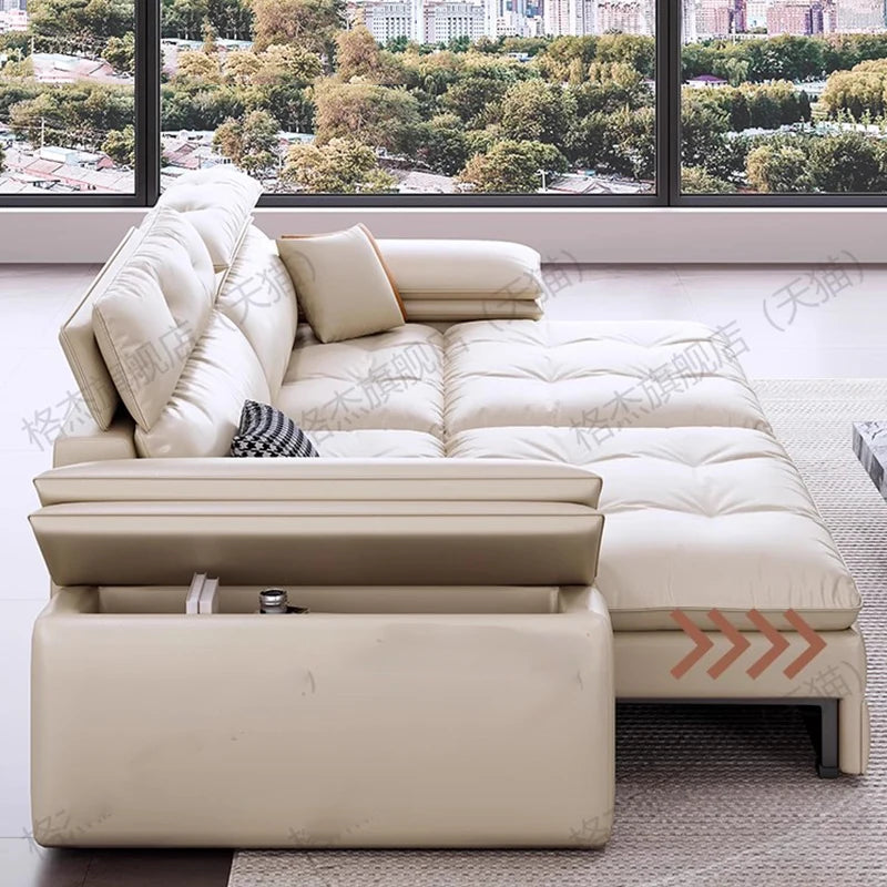 Genuine Leather Nordic Folding Recliner Sofa — White | KIMLUD