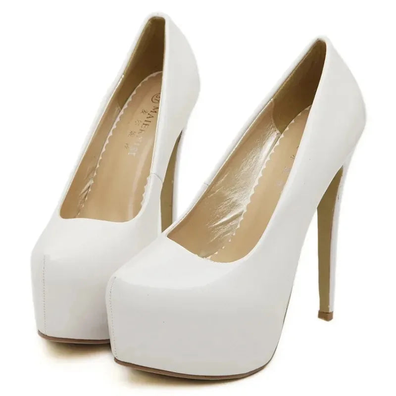 Pumps – Platform Slip-On – Patent Leather – Black | KIMLUD