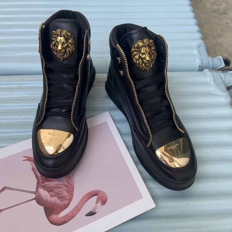 High-Top Zip-Decorated Sneaker With Breathable Mesh Lining — Black | KIMLUD