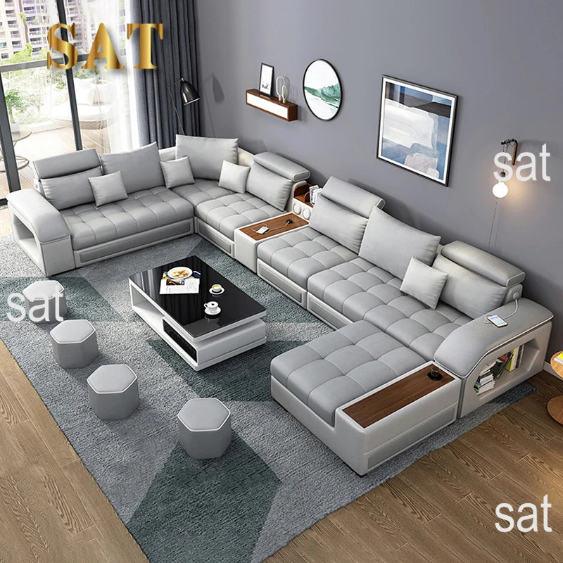 #@ Modern Luxury Living Room Modular Combination Sofa Furniture Set Multifunctional U Shaped 7 Seater Sectional Corner Sofa