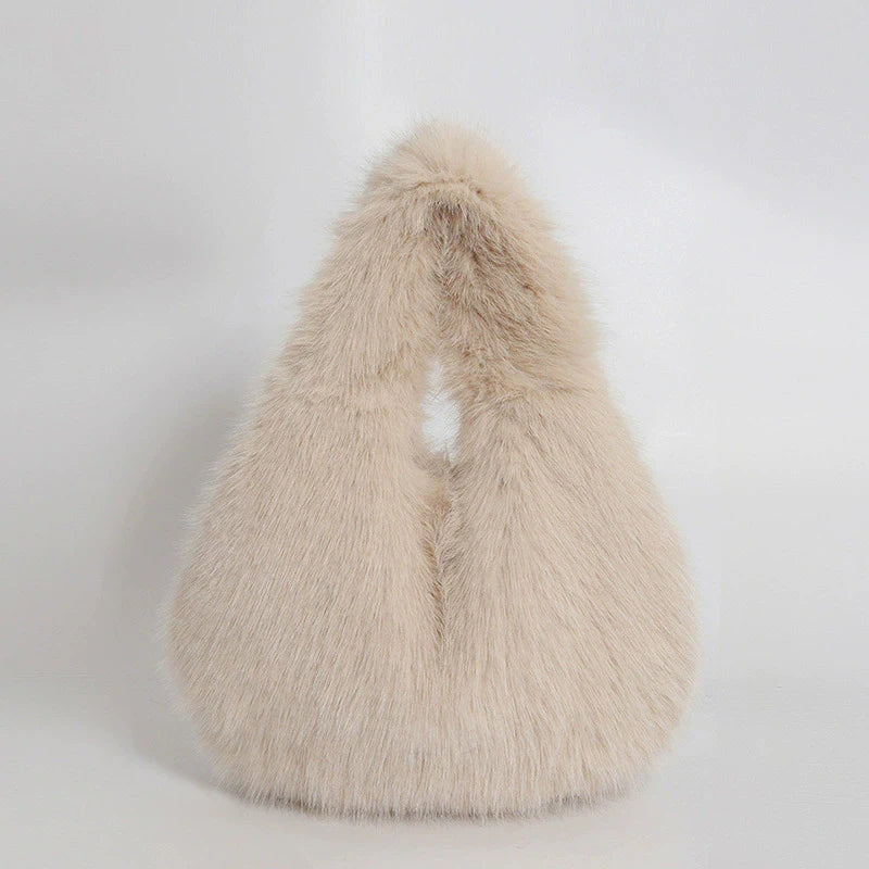 Small Hobo Handle Bags for Women Shoulder Bags Designer Furry Purse and Handbags Fashionable Cute Female Plush Bag