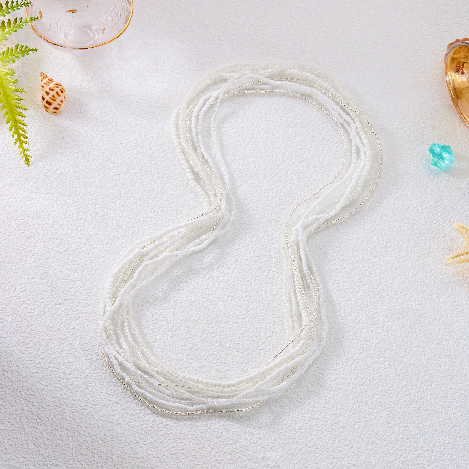 Rice-Bead Bohemian Waist Chain Multilayer — White | KIMLUD
