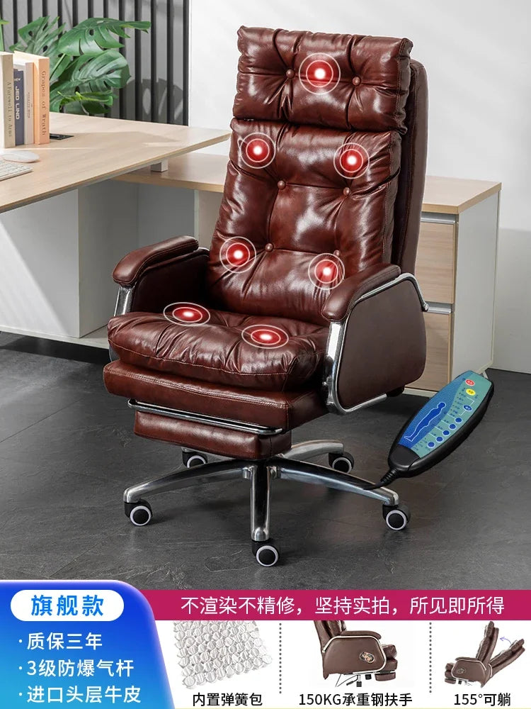 Leather Executive Chair — Tufted High-Back Recliner — Dark Brown | KIMLUD