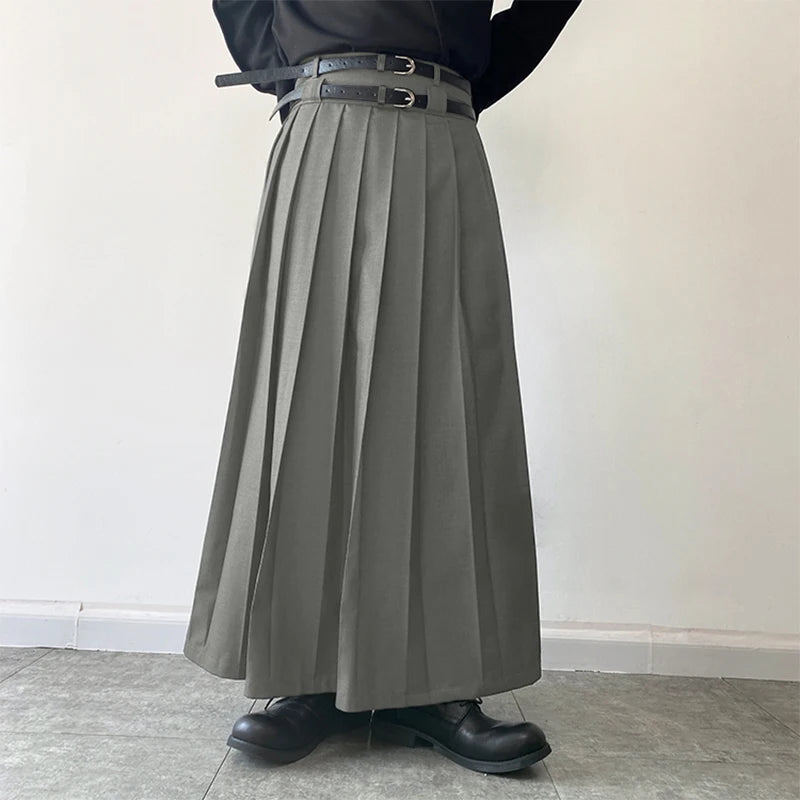 2024 Men Casual Skirts Solid Color Pleated Zipper Loose Trousers Personality Streetwear Leisure Fashion Men Skirts S-5XL INCERUN