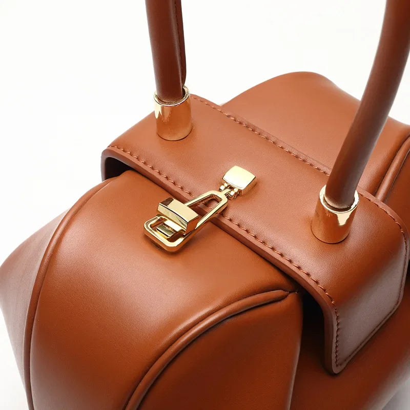 Genuine Cow Leather Round Dumpling Bag — Black | KIMLUD