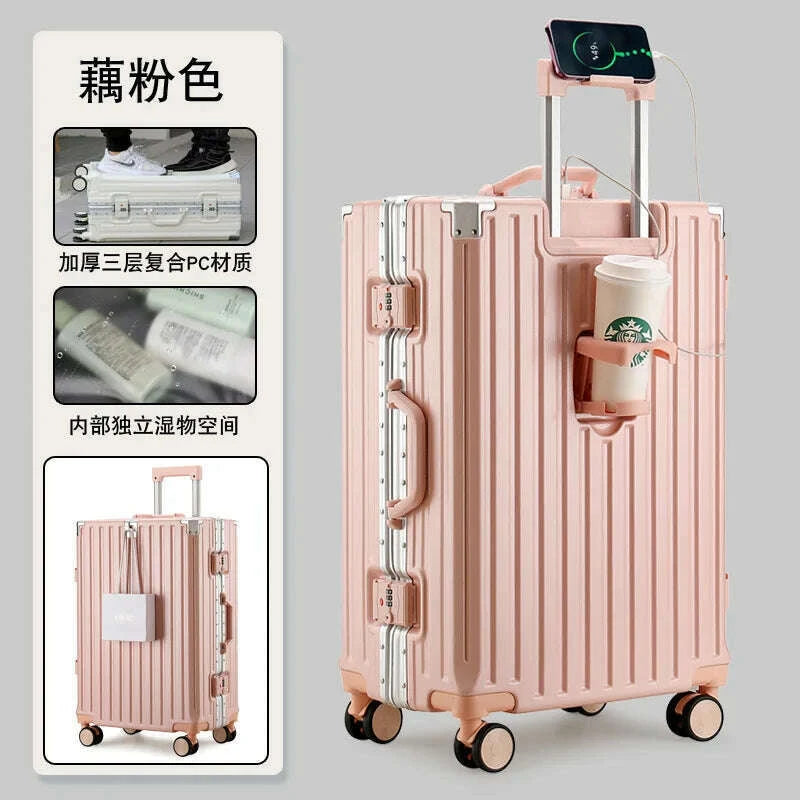 new-multifunction-suitcase-with-usb-charging-aluminum-frame-pc-suitcase-trip-cabin-male-and-female-carrier-2830-inchkimlud-womens-fashion-34624070