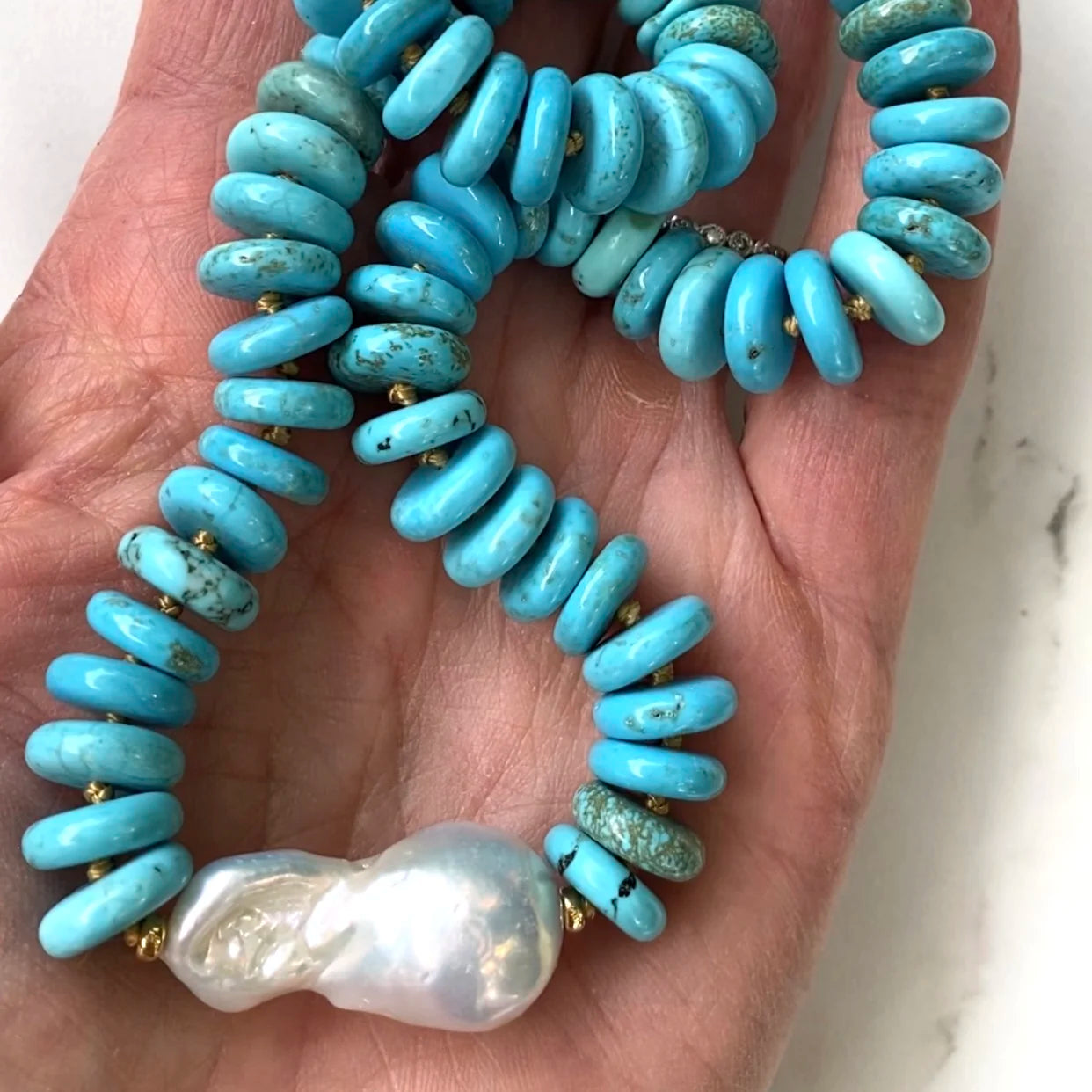 Silk Beaded Knotted Necklace — Aquamarine | KIMLUD