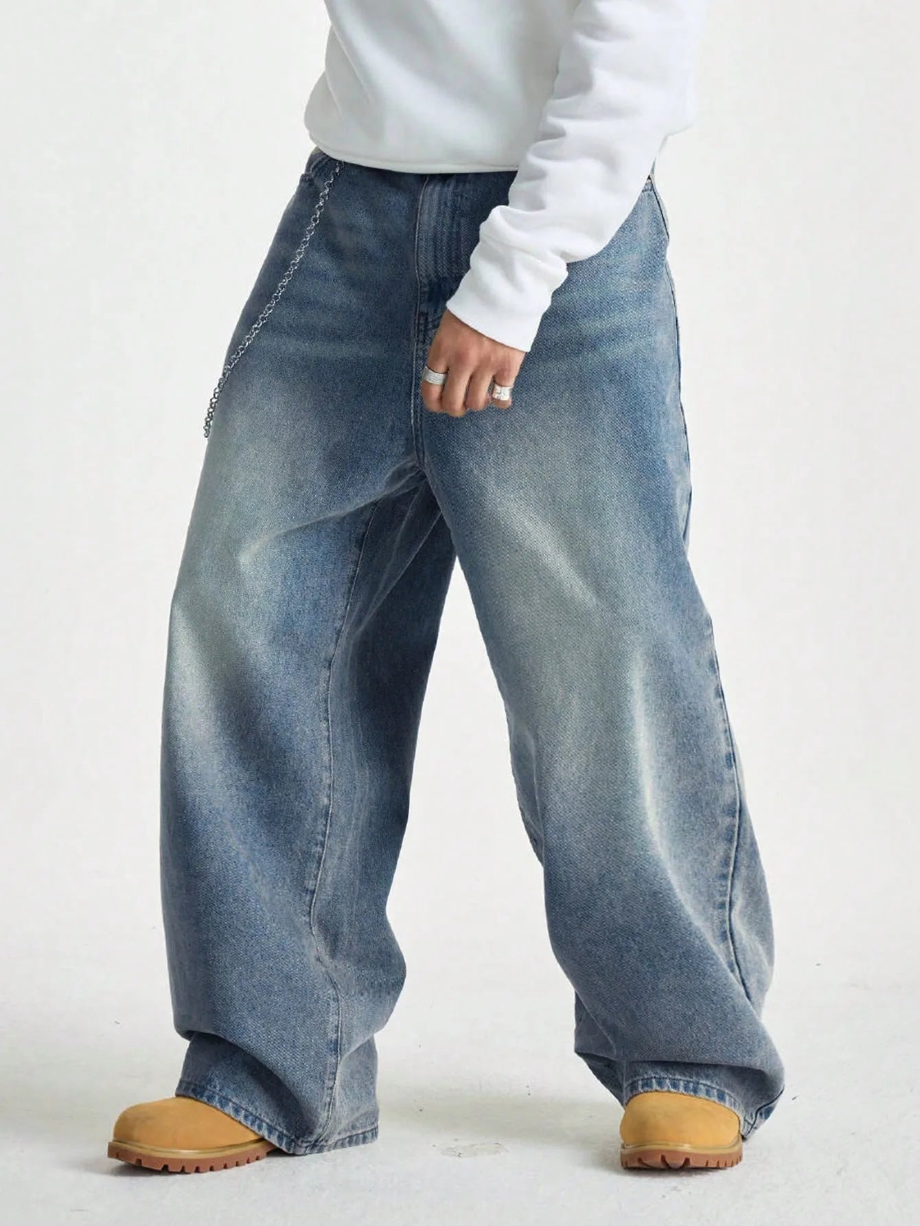 Brushed Denim Wide Pants Loose Fit Cargo Pockets HipHop Style — Black | KIMLUD