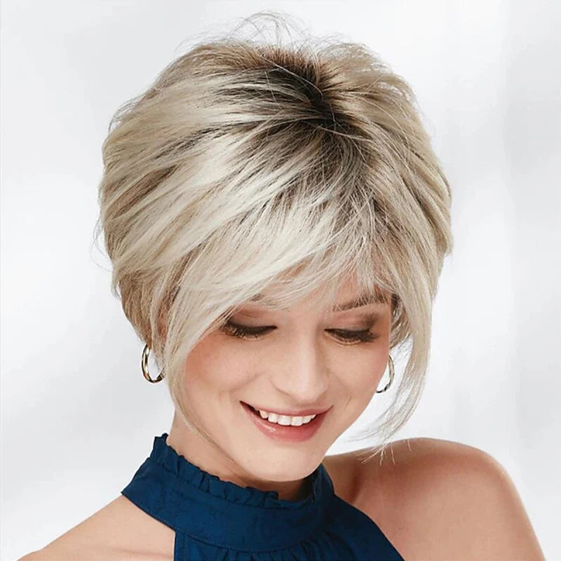 Wig – Short Curly Bangs – High Temperature Fiber – Blonde | KIMLUD