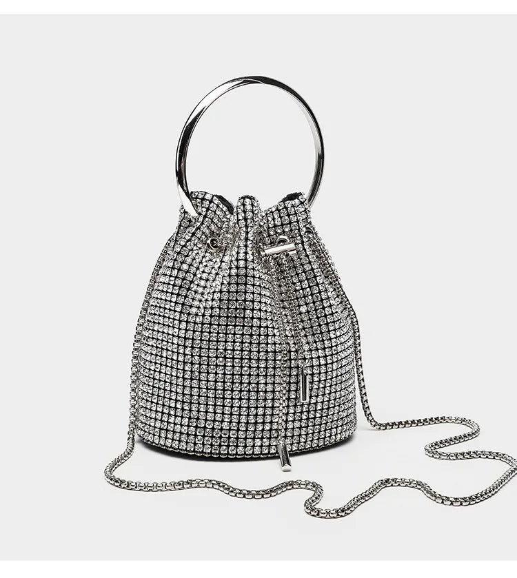 Diamond-Embellished Bucket Bag Water Drop — Champagne Gold | KIMLUD