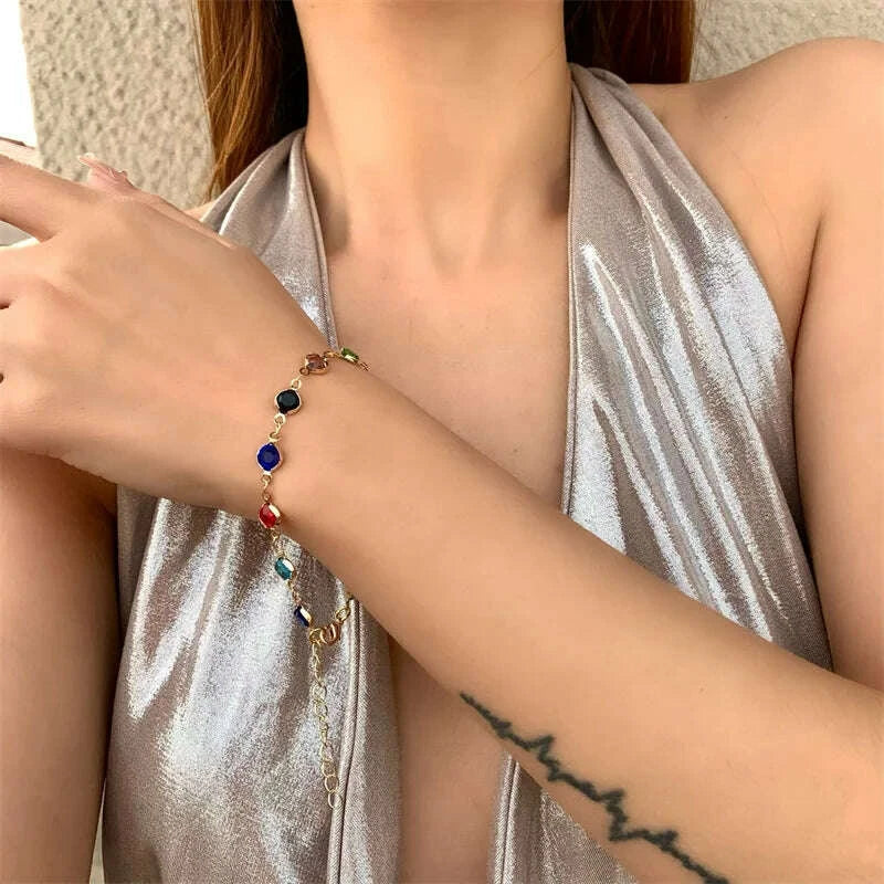 KIMLUD, Bohemian Colorful Glass Long Y-Shaped Necklace Metal Collarbone Chain Gold Silver Color Summer Holiday Party Body Jewelry Gifts, KIMLUD Womens Clothes