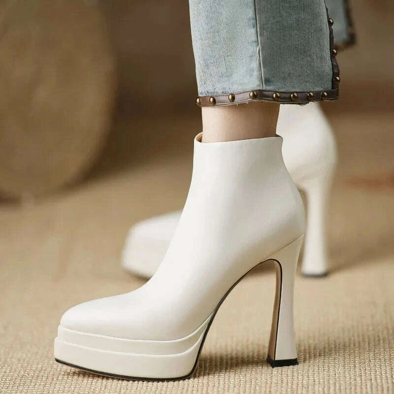 KIMLUD, 2025 New Ultra-high Heel Stretch Boots for Women Autumn Winter New Style Pointed-toe Thick-soled Waterproof Platform Ankle Boots, KIMLUD Womens Clothes