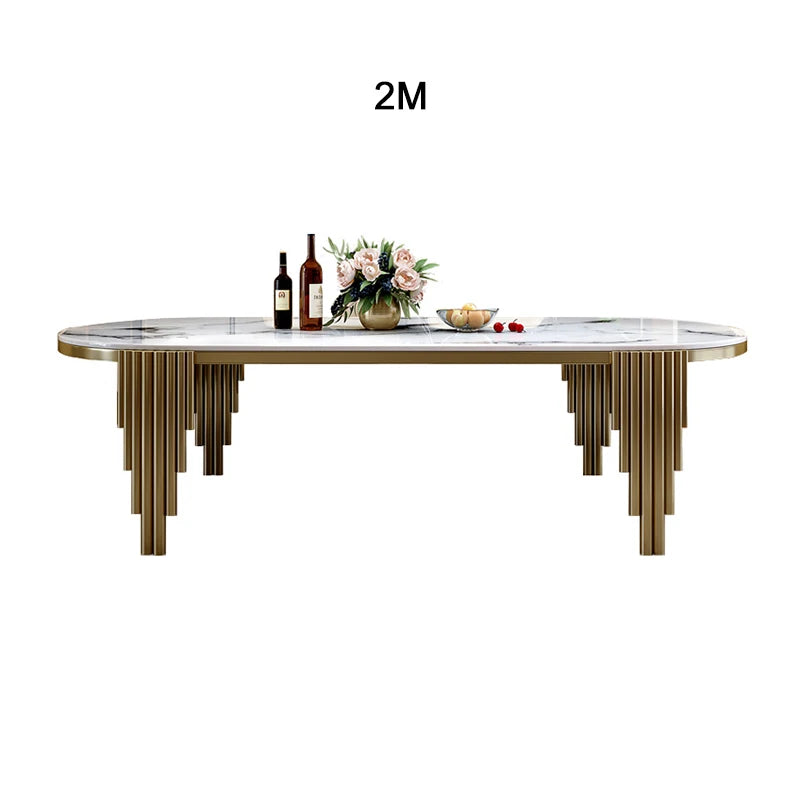 Stainless Steel Dining Set With Marble Table And Cream Upholstered Chairs — White | KIMLUD