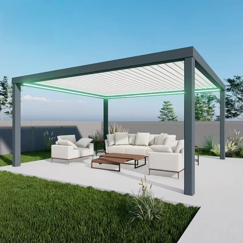 Aluminum Bioclimatic Gazebo With Retractable Roof — White | KIMLUD