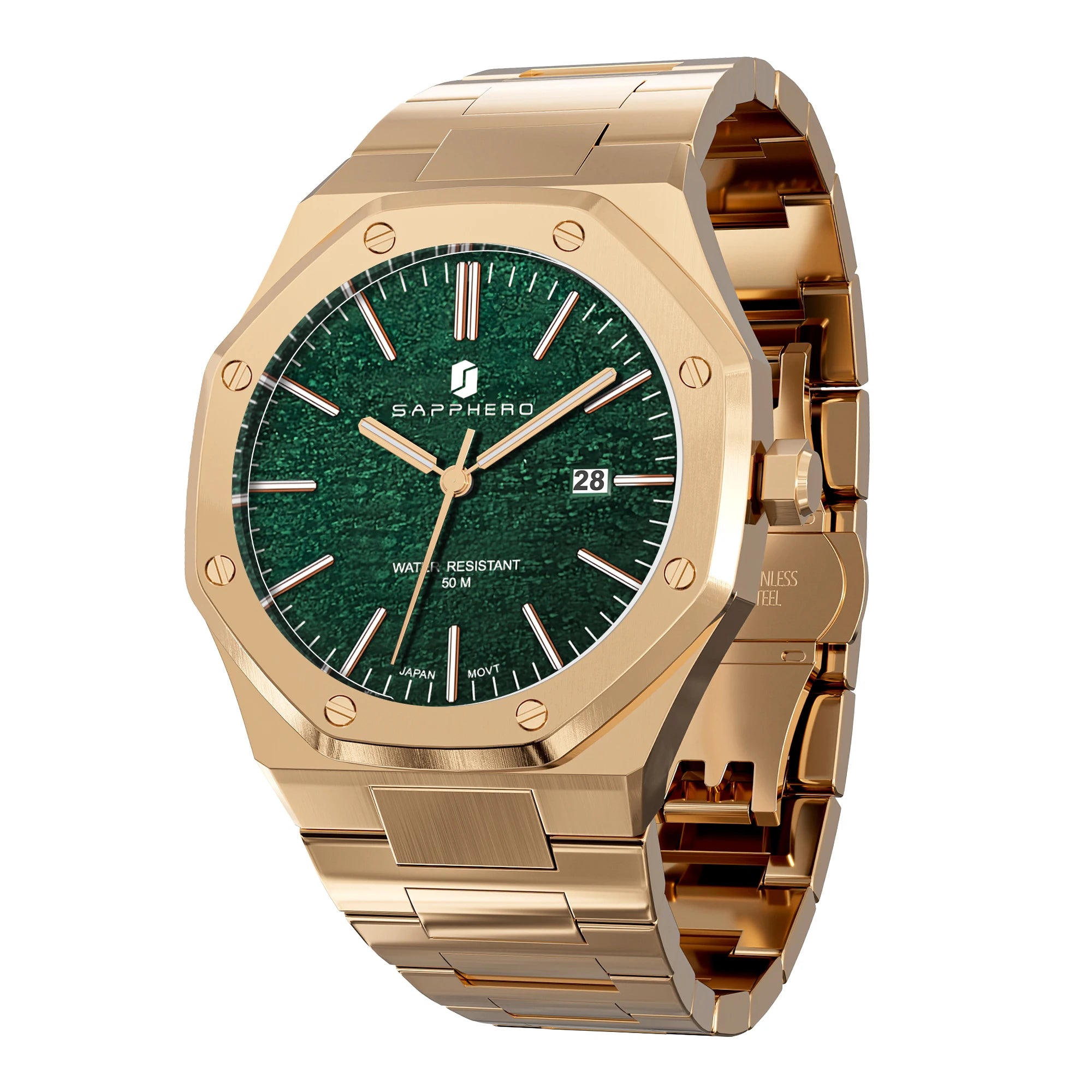SAPPHERO Rose gold Men watches 30M waterproof stainless steels watches Quartz Watch Men Business Fashion watches for men watche