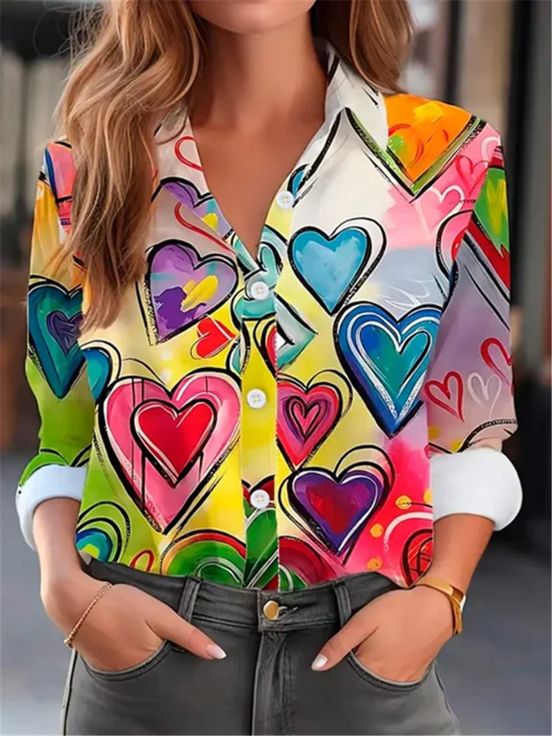 Chiffon Blouse – Love Heart Print – Slim | KIMLUD