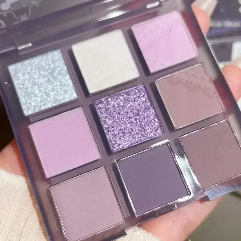 9 Colors Glitter Eyeshadow Palette Purple Lace Shimmer Pearlescent Matte Acrylic Eye Shadows Palette Waterproof Eye Make Up