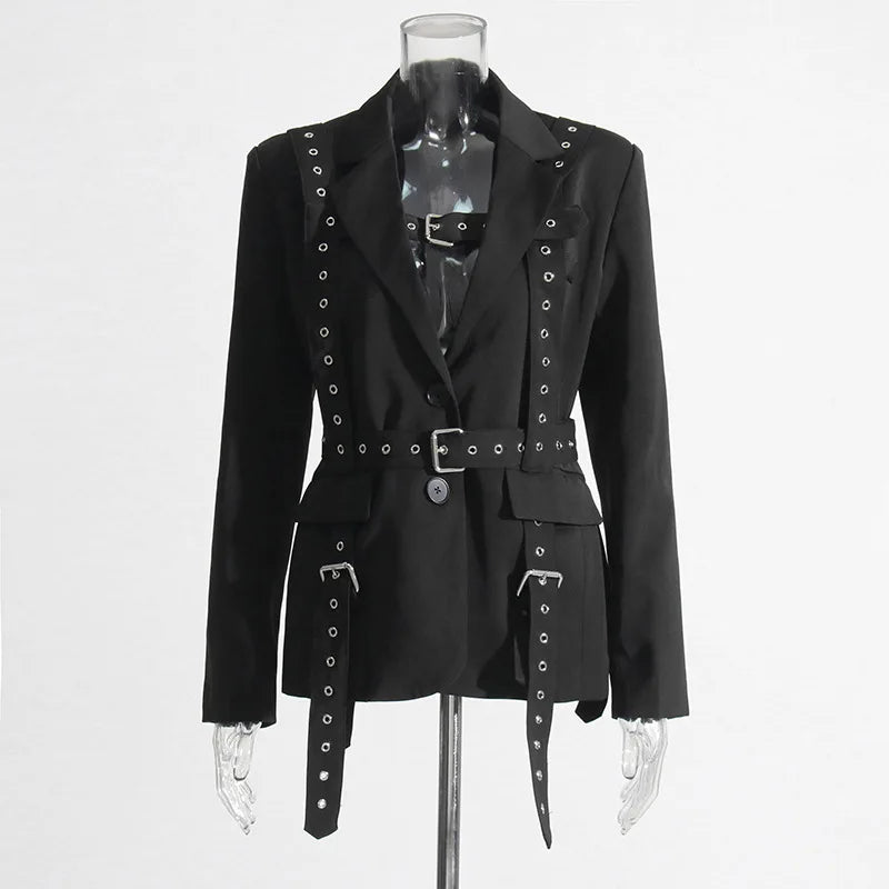 Solid Color High-End Coat 2025 Spring Summer New Trend Rivet Waist-Tied Long Sleeve Mid-Length Draped Small Blazer for Women