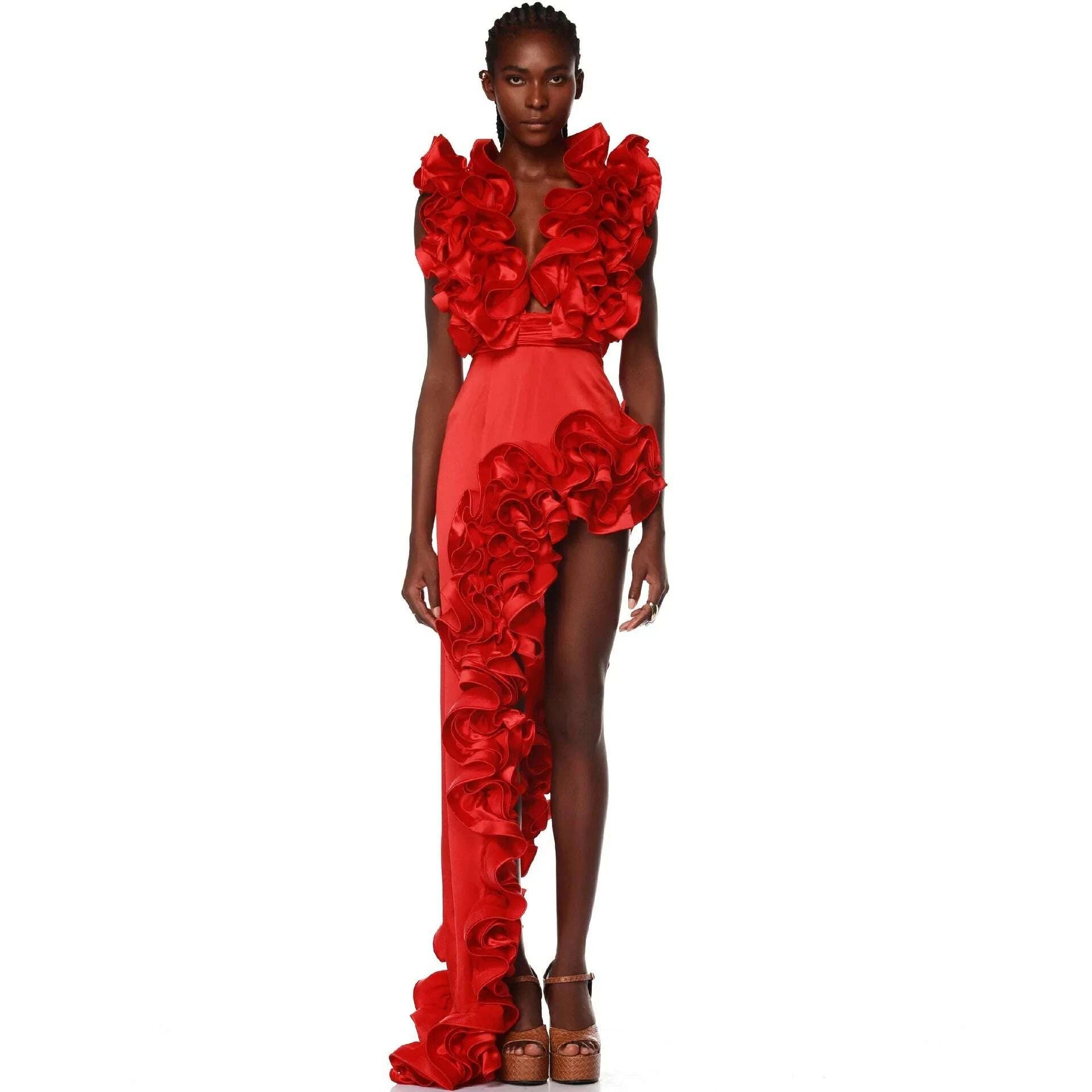 KIMLUD, CM.YAYA Women Sets Streetwear 2 Two-piece Suits Sexy Beach Holiday Ruffles Asymmetrical V-neck Bodysuit+Long Skirts Bikinis Sets, KIMLUD Womens Clothes