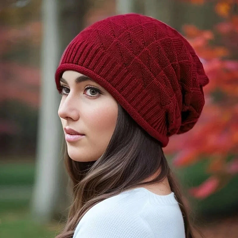 KIMLUD, Women's Beanie Hat Fashionable Chunky Slouch Cap with Elastic Ear Warmers Hand Washable Lightweight For Autumn, KIMLUD Womens Clothes