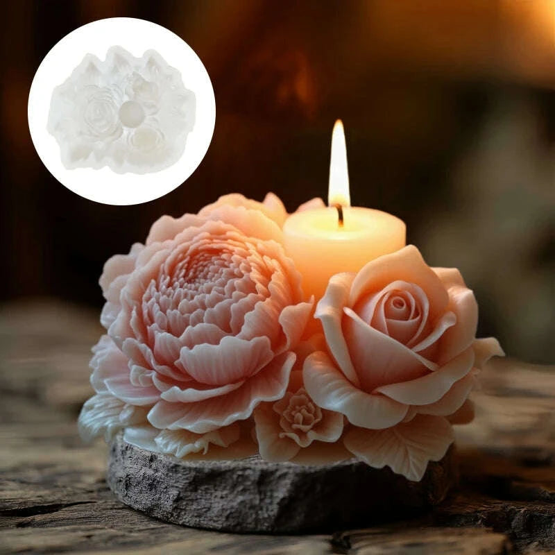 KIMLUD, Peony Rose Bud Bouquet Candle Silicone Mold Peony Flower Clusters Candle Mould Christmas Gift Flower Bundle Resin Gypsum Molds, KIMLUD Womens Clothes