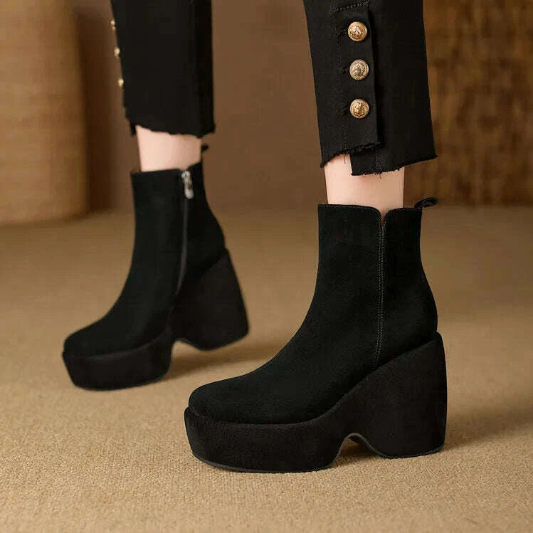 KIMLUD, Brand Women Wedges Boots Suede Platform Women Ankle Boots High Quality Walking Comfy Woman Shoes New Sexy High Heels Bootie, KIMLUD Womens Clothes